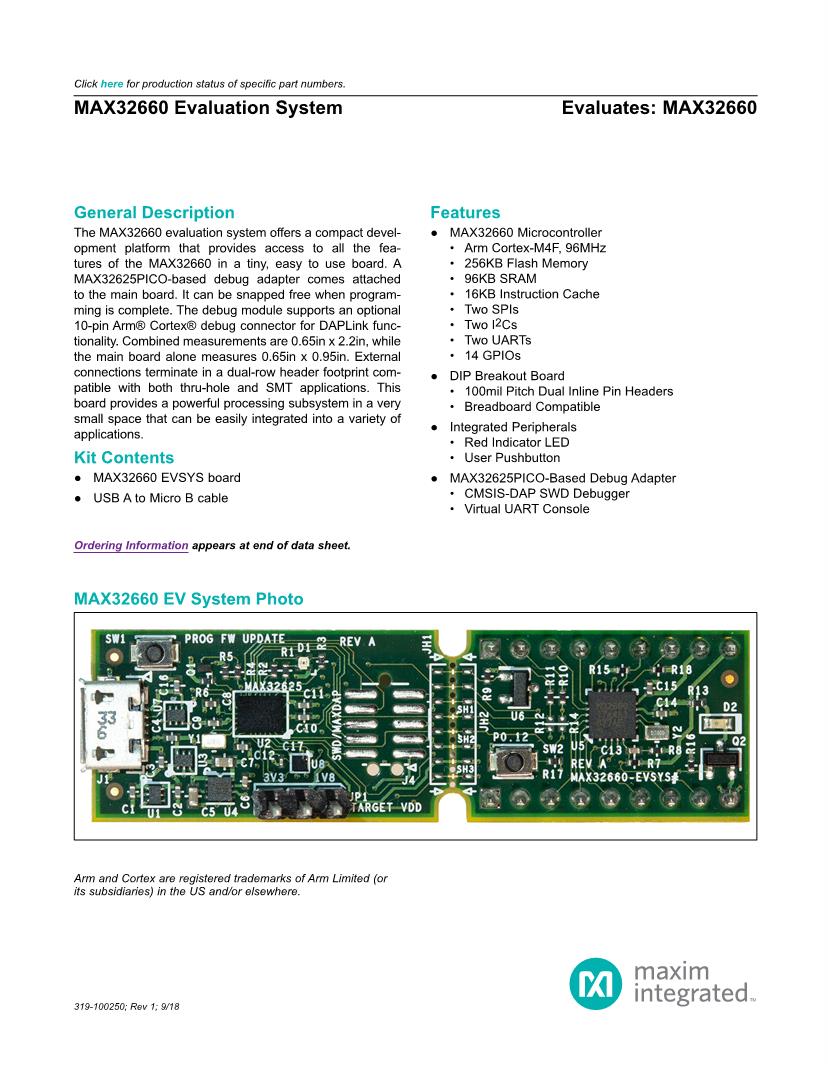 MAX32660-EVSYS# Reference Design, Microcontroller