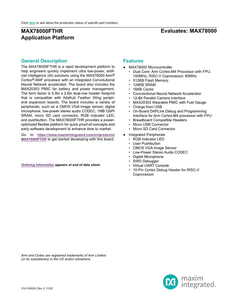 Analog Devices Inc./Maxim Integrated 的 MAX32660 Evaluation System 規格書