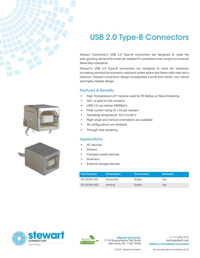 USB Type B Connectors USB Connectors Datasheets Mouser