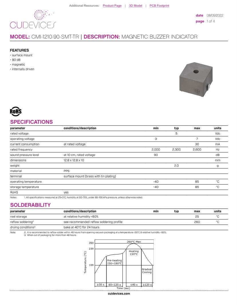 KPE-123 Datasheet  Piezo Audio Transducer