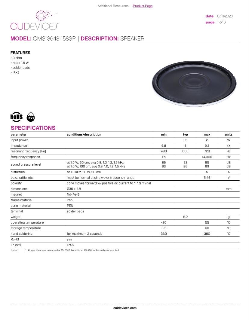 Datasheet for Manufacturer: CUI Devices