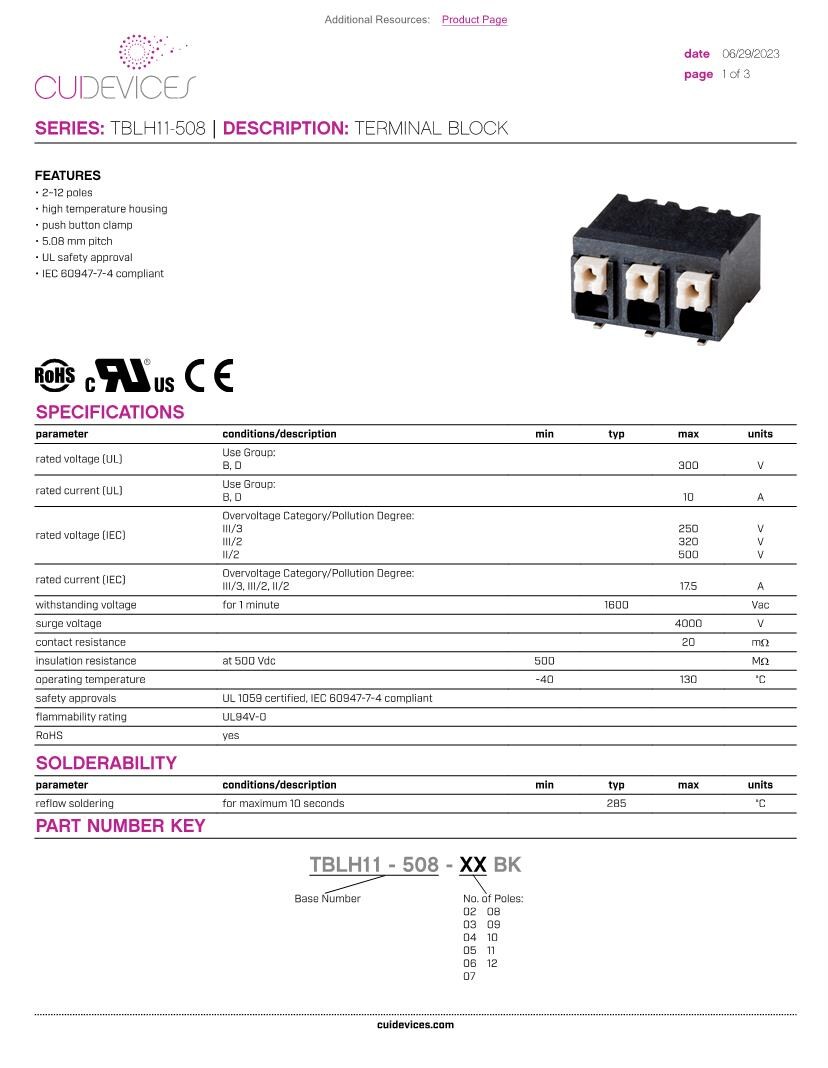 Datasheet for Manufacturer: CUI Devices