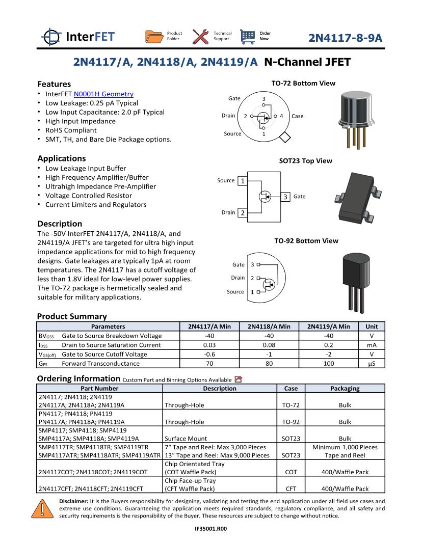 InterFET JFET Datasheets Mouser