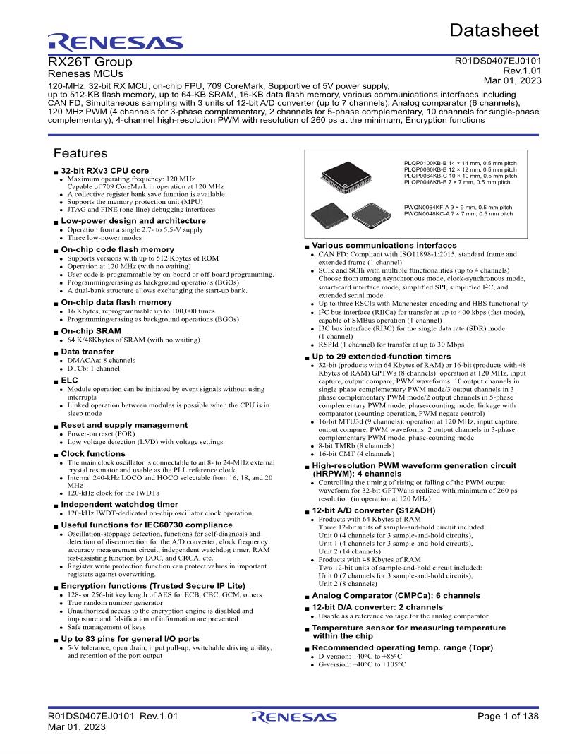 Renesas Electronics Datasheets Mouser