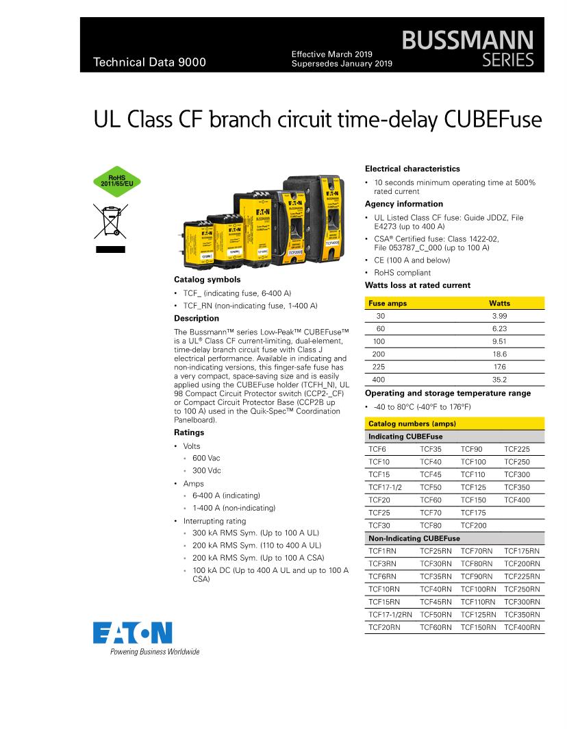 Bussmann Series UL Class CF CUBEFuse Data Sheet 9000, 41 OFF