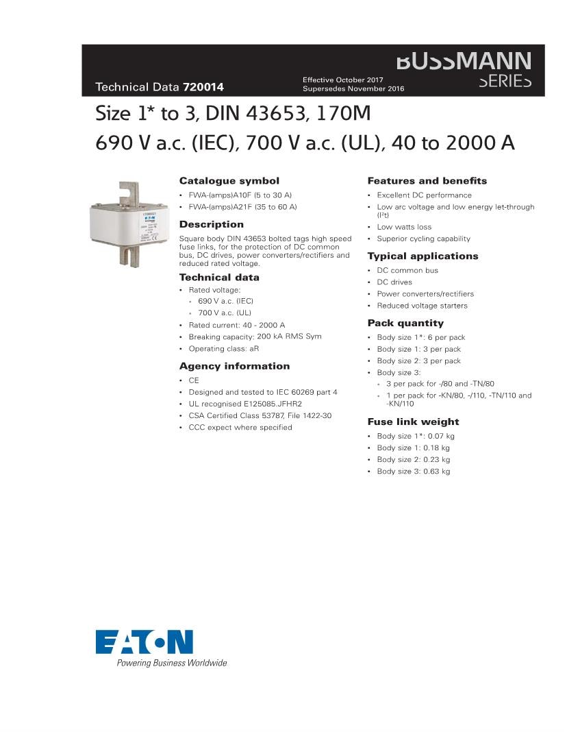 170M Series Specialty Fuses Datasheets Mouser