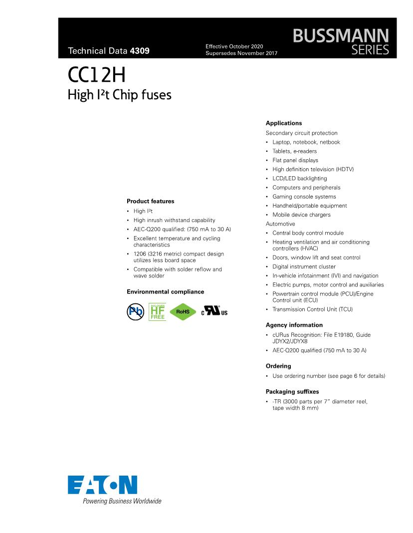 Bussmann / Eaton Fuses Datasheets Mouser