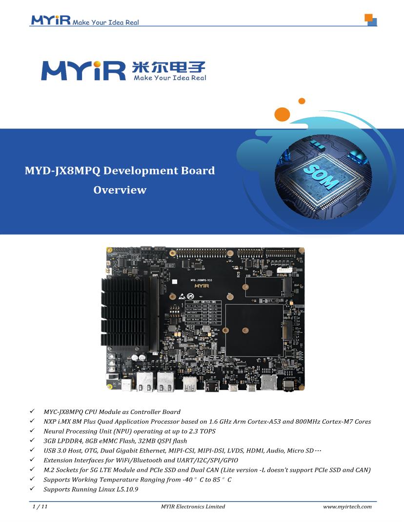 MYD-JX8MPQ Development Board Overview