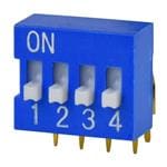 디바이스마트,,,DS03-254-04BE,DIP 스위치 / SIP 스위치 DIP Switch, SPST, 2.54 pitch, Raised actuator, right angle, 4 position, Blue / Mouser Part Number : 490-DS03-254-04BE