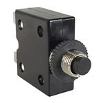 Circuit Breakers 1-pole, Push-To-Reset Button, 125-250 VAC/ 32 VDC 10 amp circuit breaker,  interrupting capacity 0.250 Tab (Q.C.) terminals M11 Front Panel Metal Bushing with Round Plastic Nut UL 1077 Recognized cUL UL 1500 Recognized