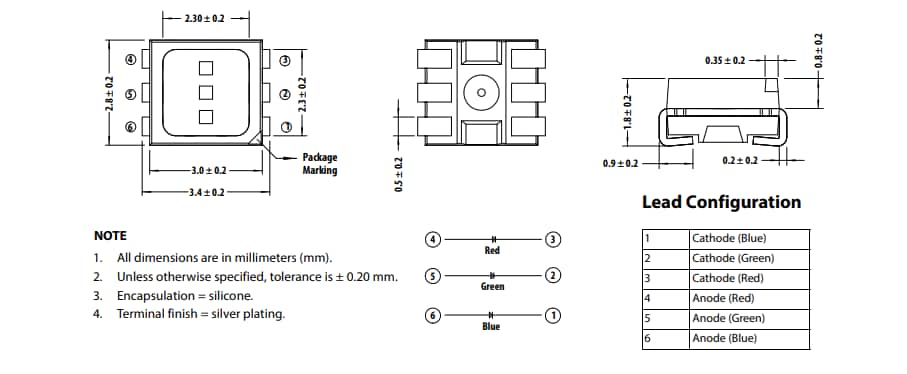 ASMT-YTx2 PLCC RGB LEDs - Broadcom | Mouser