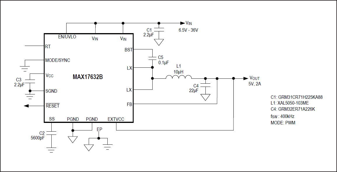 MAX17632 Synchronous StepDown DCDC Converter Analog Devices / Maxim