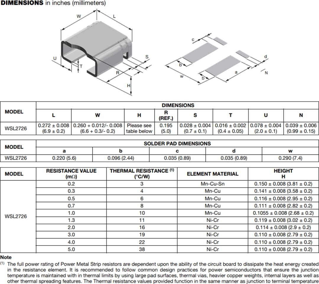 WSL2726 Power Metal Strip Resistors Vishay / Dale Mouser
