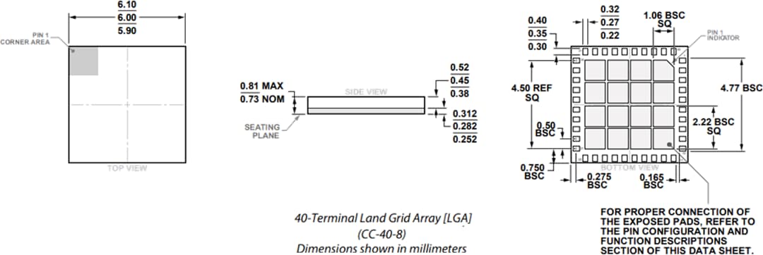 Mechanical Drawing - Analog Devices Inc. ADMV4530 Upconverter with Int. PLL+VCO (27-31GHz) Mechanical Drawing - Analog Devices Inc. ADMV4530 Upconverter with Int. PLL+VCO (27-31GHz)