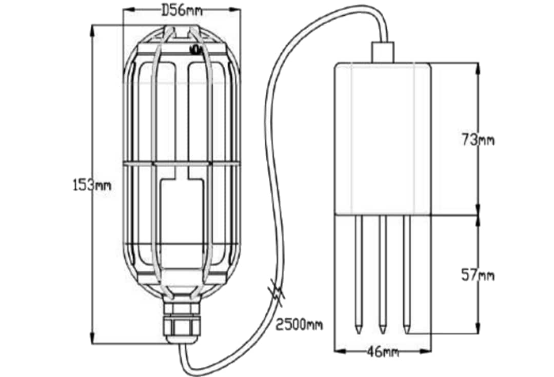 Mechanical Drawing - Seeed Studio SenseCAP LoRa Soil Moisture & Temperature Sensor Mechanical Drawing - Seeed Studio SenseCAP LoRa Soil Moisture & Temperature Sensor