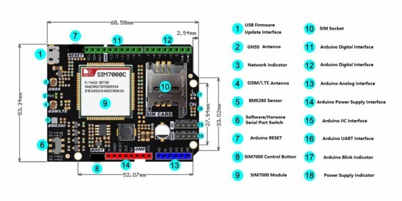 SIM7000A Arduino NB IoT Expansion Shield DFRobot Mouser