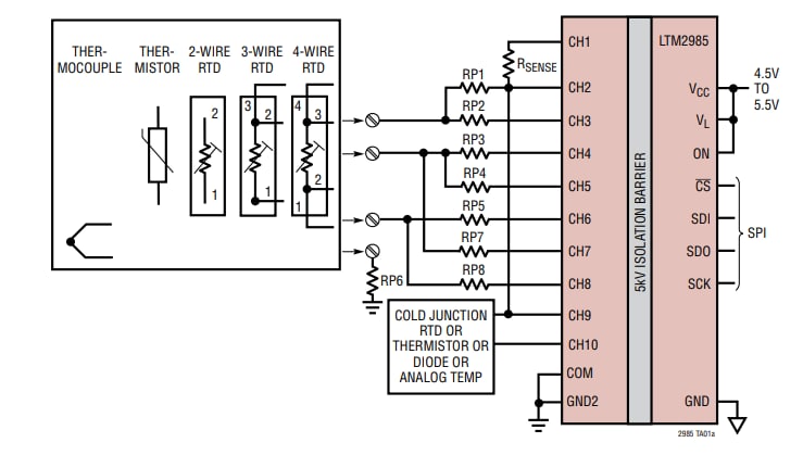 Application Circuit Diagram - Analog Devices Inc. LTM2985 Digital Temperature Measurement System Application Circuit Diagram - Analog Devices Inc. LTM2985 Digital Temperature Measurement System