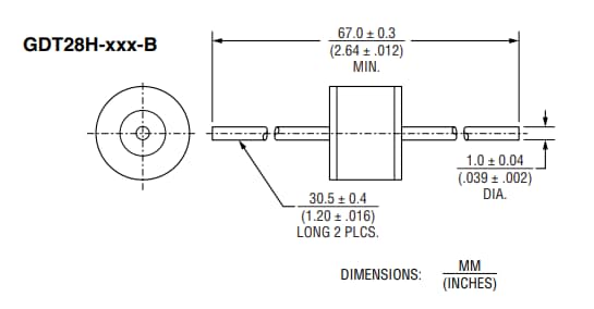 Mechanical Drawing - Bourns GDT28H 2-Electrode Gas Discharge Tubes Mechanical Drawing - Bourns GDT28H 2-Electrode Gas Discharge Tubes