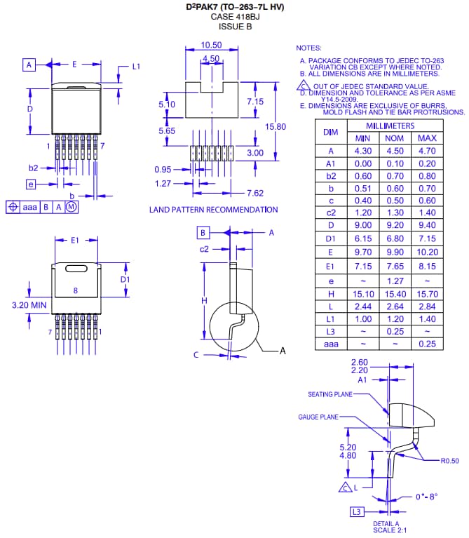Mechanical Drawing - onsemi NVBG070N120M3S Silicon Carbide (SiC) MOSFET Mechanical Drawing - onsemi NVBG070N120M3S Silicon Carbide (SiC) MOSFET