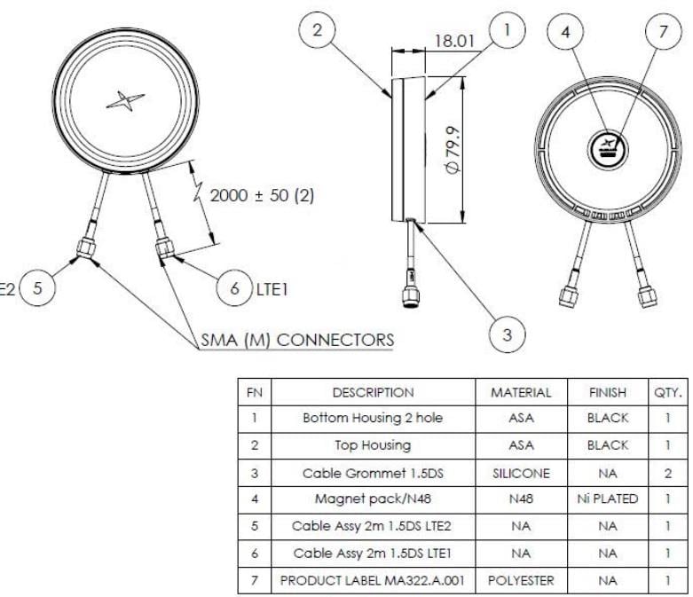 MA322.A.001 Comet 5G/4G MIMO Antenna Taoglas Mouser