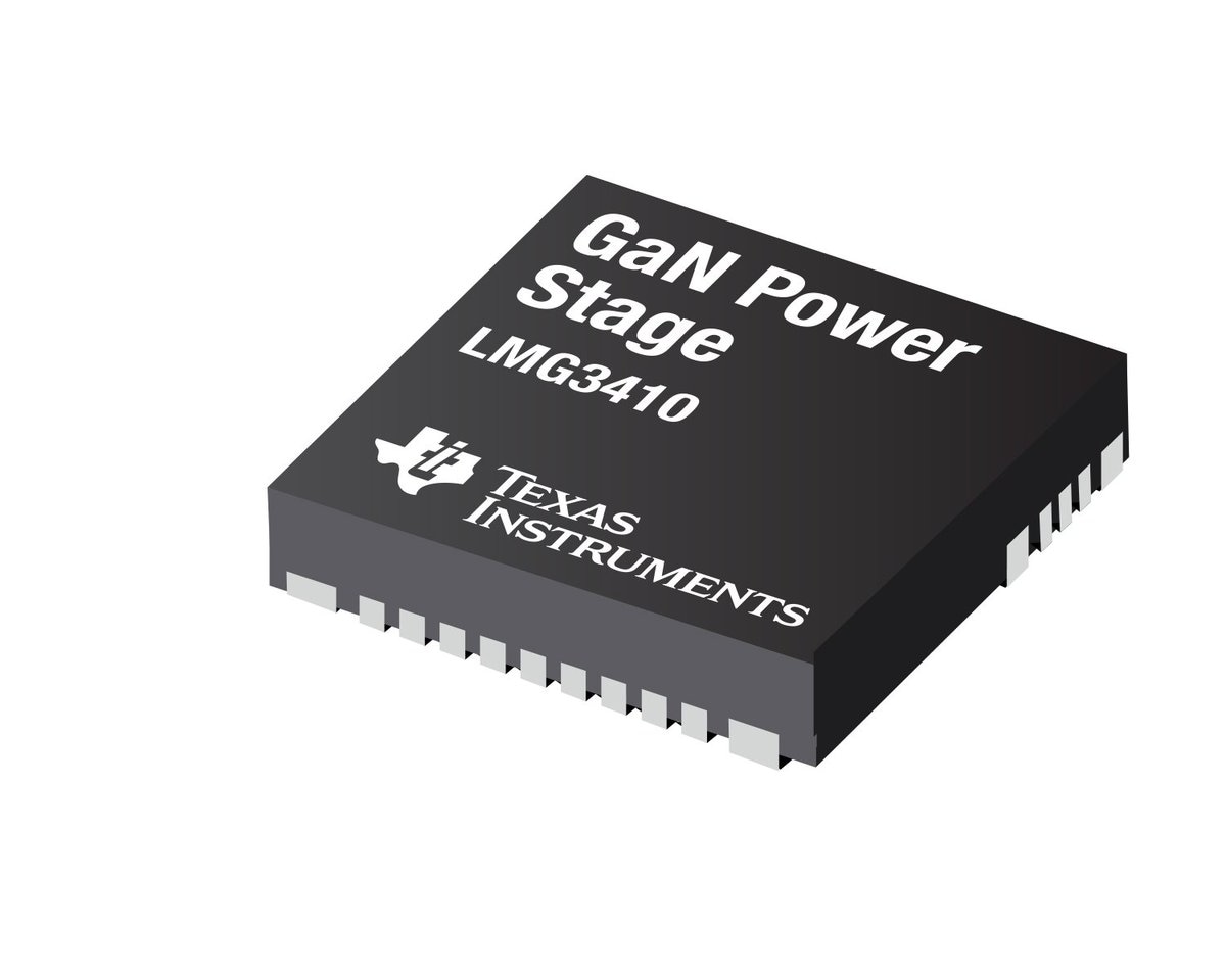 Texas Instruments’ LMG3410R070 GaN power stage integrates a GaN HEMT and driver in a compact package. (Source: Texas Instruments)