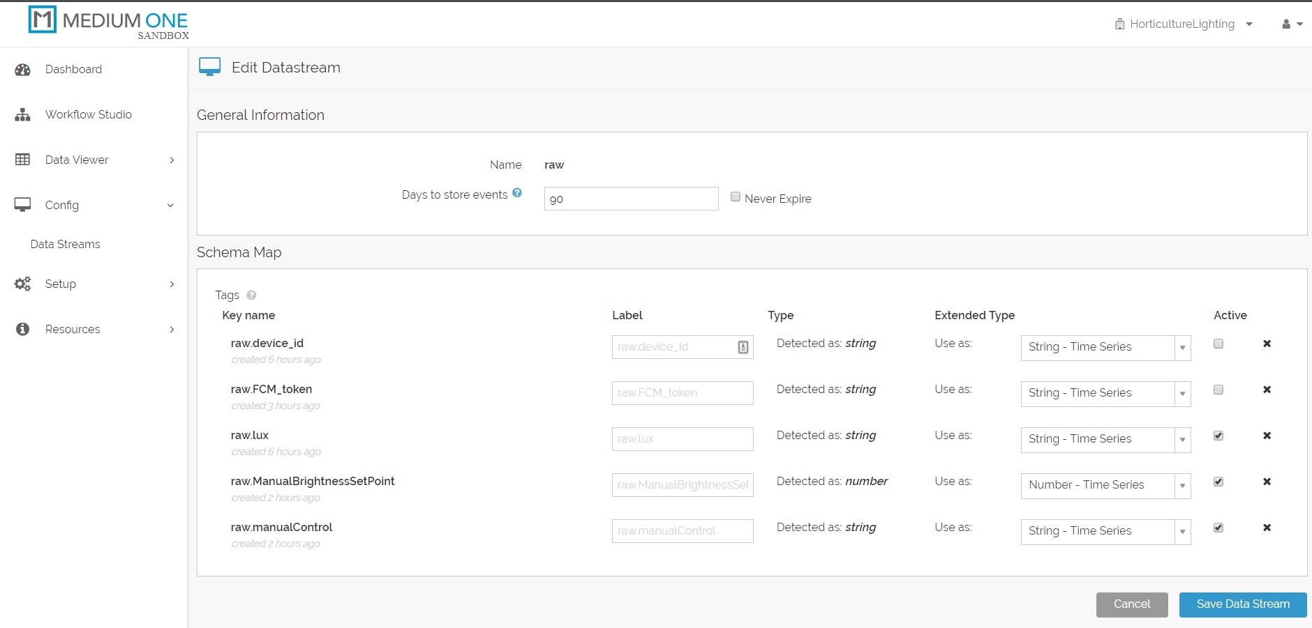 Configuration screen for Medium One.