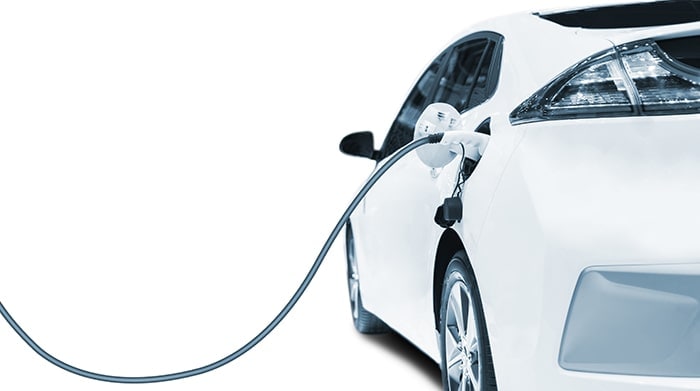 white ev car charging with white background