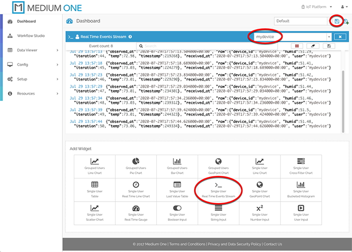 Real Time Events Stream Widget Display