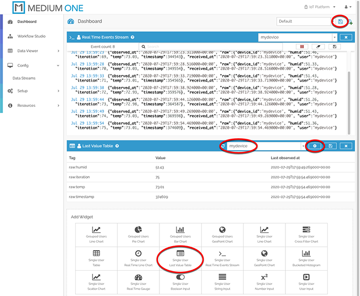 Last Value Table Widget Display