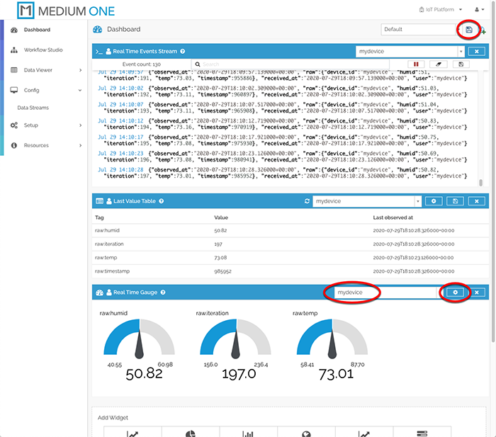 Real Time Gauge Widgets added to dashboard