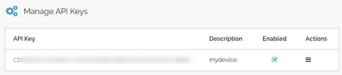 Newly created API Key