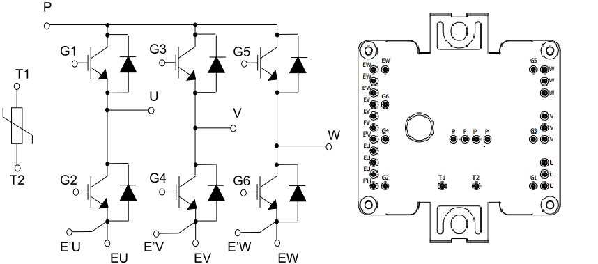 STMicroelectronics ACEPACK™ Sixpack Topology Pin Description and Package Top View