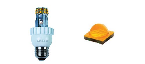 Cree's 4Flow Filament Design and Filament Tower on left. XLAMP XT-E High Voltage White LEDs on right.