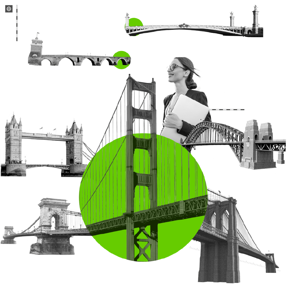 Seven different bridges are shown