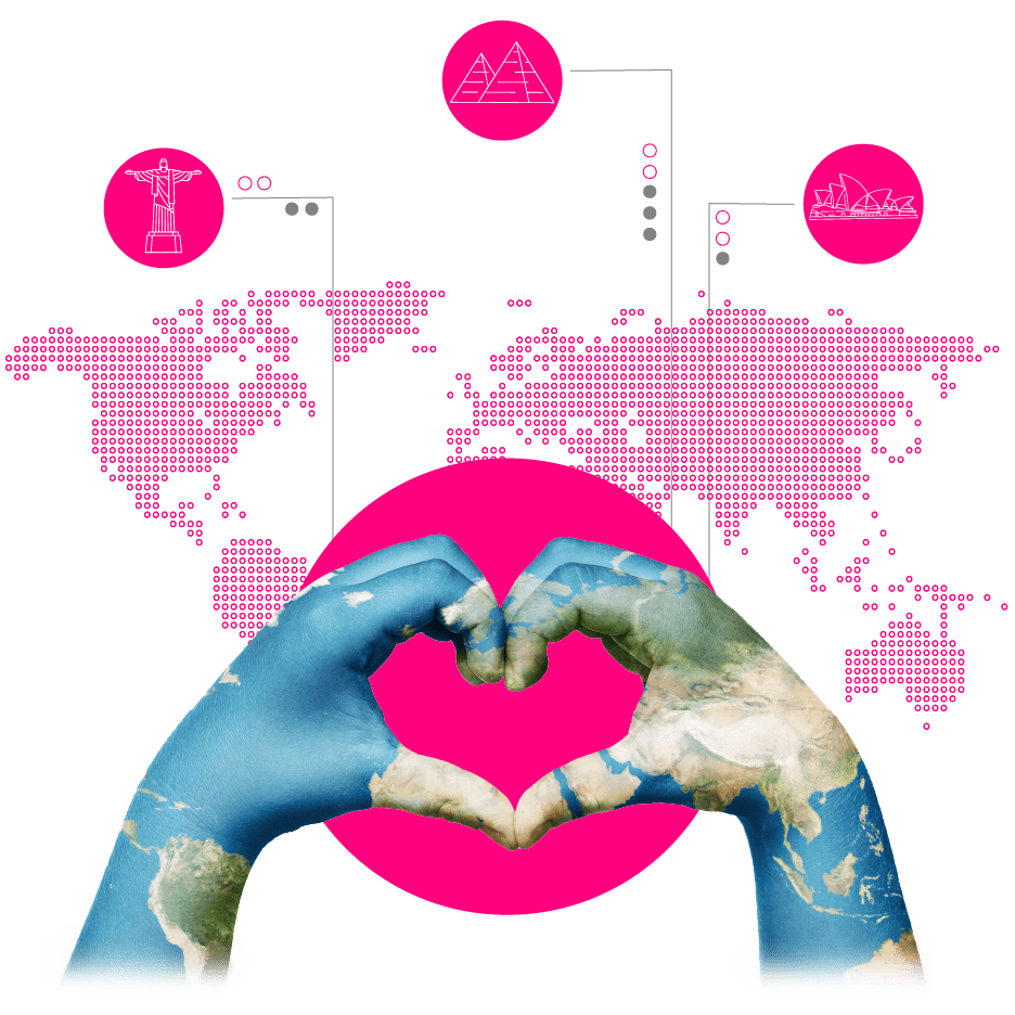 A set of hands that have an imprint on the world on them holding the shape of a heart