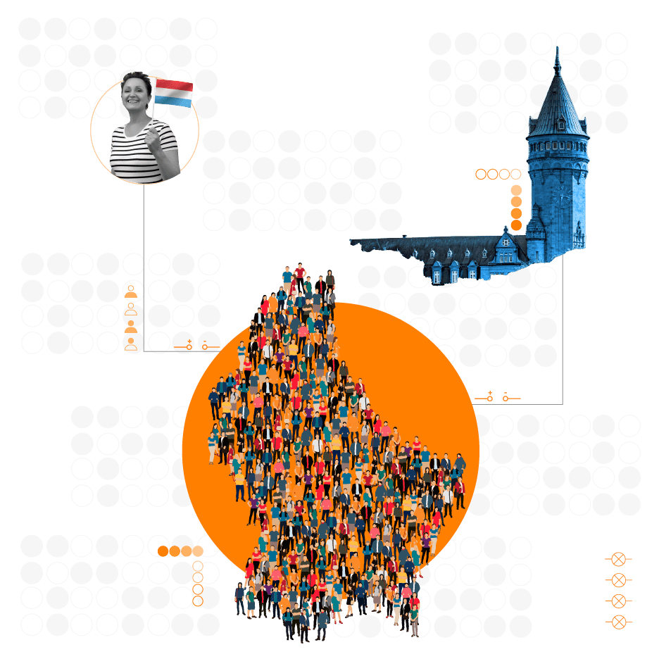 People grouped in the shape of the country of Luxembourg